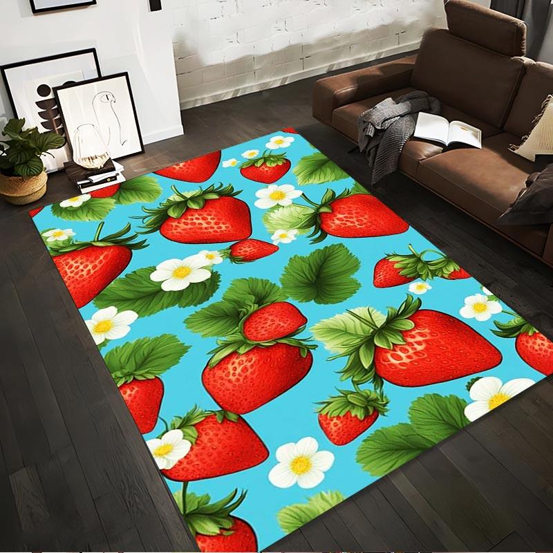 

Strawberry Pattern Area Rug with Leaves and Flowers on Blue Background Suitable for use as an anti-slip for living room bedroom sofas 40x60cm( 15x23in )