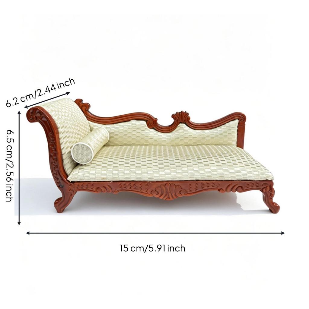 Miniature Chaise Longue 1:12 Scale Upholstered Couch with Pillow for