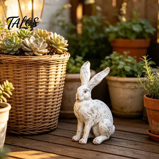 Outdoor Resin Sculpture Bunny Decor, Garden Yard Rabbit Statue Decorations, Easter Bronze Farmhouse Distressed Figurines, Spring Statues Home