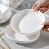 Pure White Ceramic Tableware Set: Dinner Bowls, Rice Bowls, Plates, Dishes, and Double-Ear Soup Bowls for Home Use.