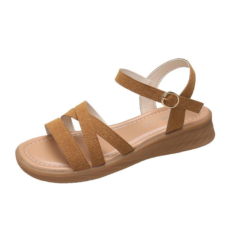 Summer new flat sandals women's comfortable one-word buckle belt maternity temperament nurse shoes medium and old shoes