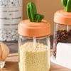 Transparent Glass Spice Jar For Salt Sugar Pepper Powder With Cactus Lid And Spoon Seasoning Bottle Salt Glass Jar For Kitchen
