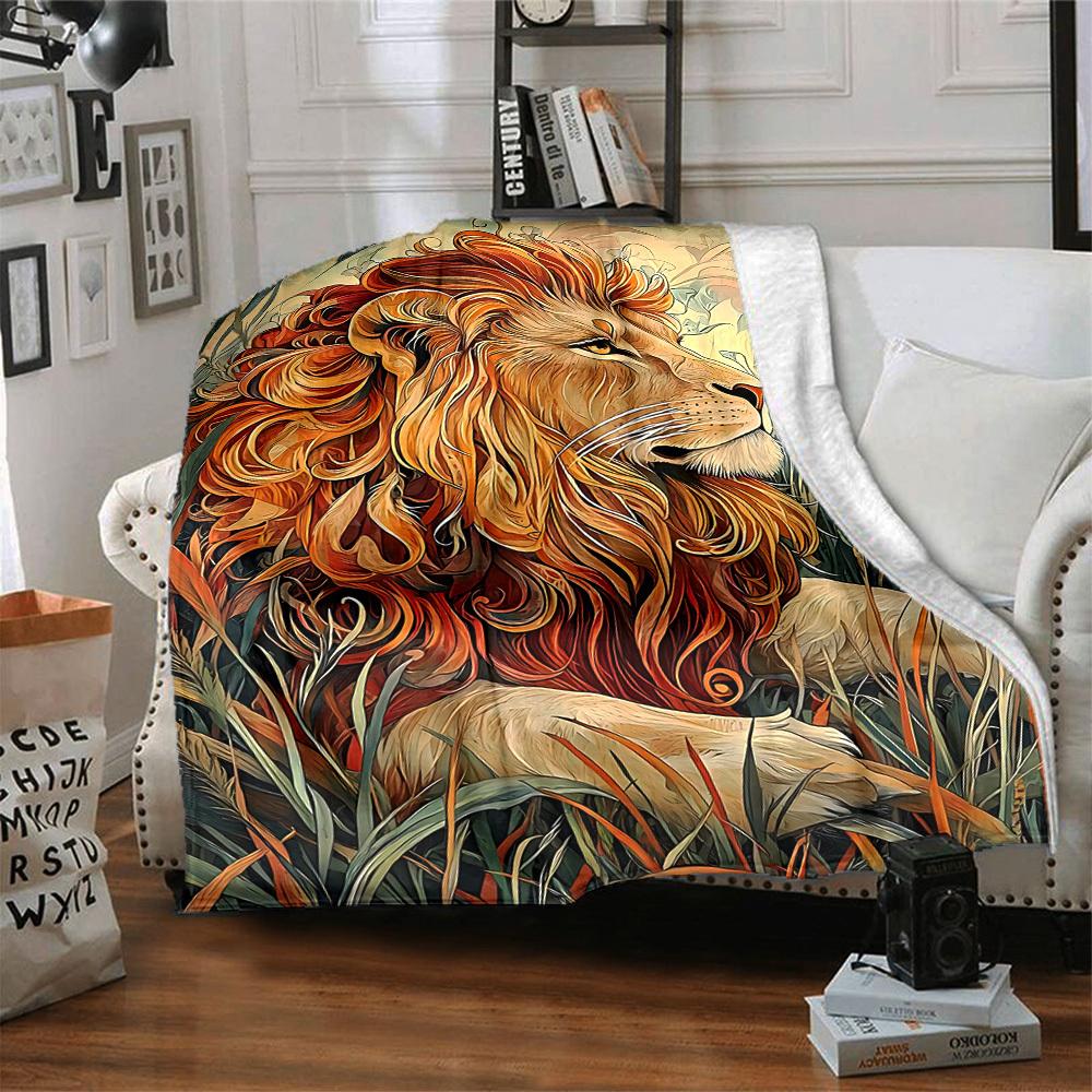 1pc Lion Safari Blanket, Lightweight Flannel Throw Blanket For Sofa, Bed, Travel, Camping, Living Room, Office, Couch, Chair, And Bed