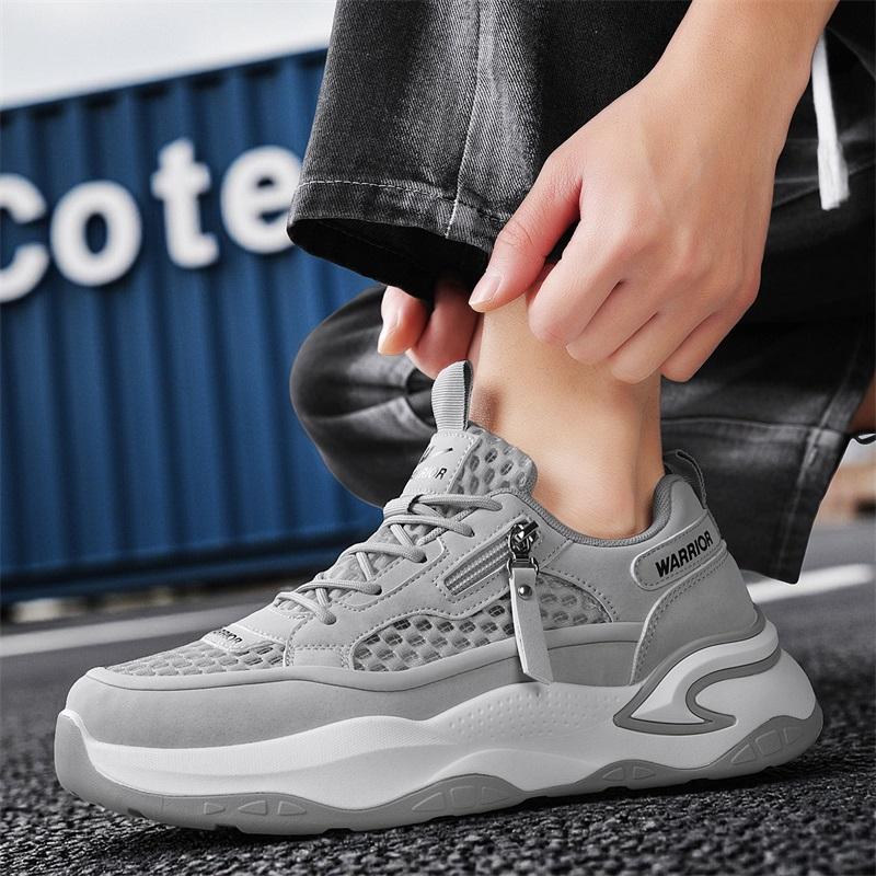Warrior Thick Sole Height Increasing Fashion Trend Versatile Casual Breathable Lightweight Durable Low Top Dad Shoes Men sneaker Gray WXY-Q475N04