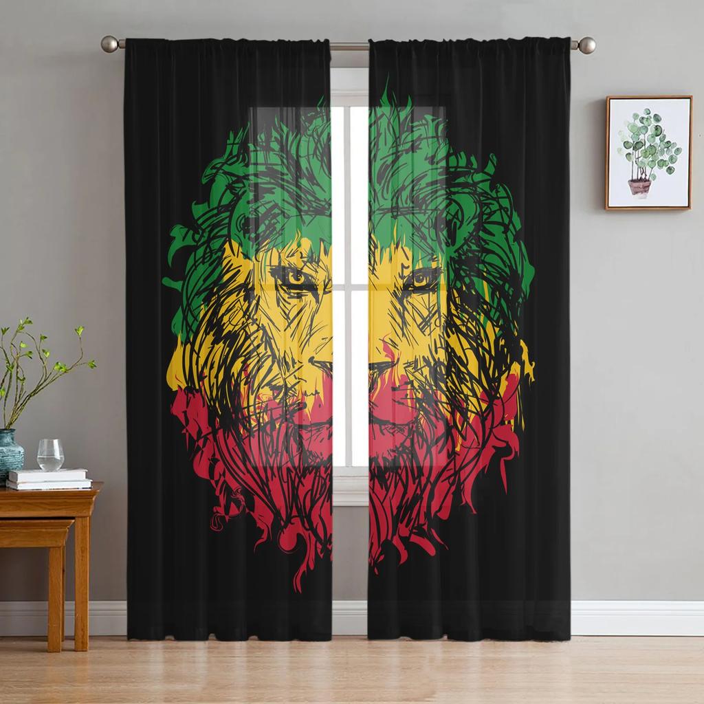 Afrikanische Wildtiere Löwe Transparente Vorhänge Wohnzimmerfenster Tüllvorhänge für Schlafzimmer Küche Heimdekoration Voile-Drapierungen