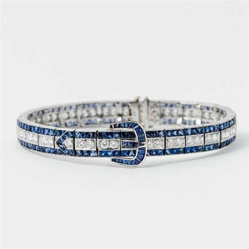 Silver Sapphire Ruby Emerald High Carbon Diamond Gemstone Bracelets Bangle Jewelry Anniversary Gifts