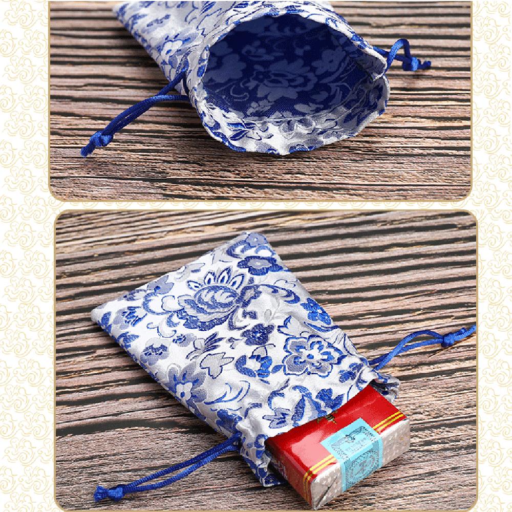 Mini Tie Embroidered Drawstring Wedding Gift Storage Bag Satin Pouch Jewelry Packaging Bag