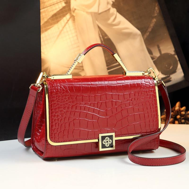 Underarm Leather Crocodile Pattern Single-shoulder Small Bag, Versatile Commuter Crossbody Bag, Himalayan Hand-held Small Square