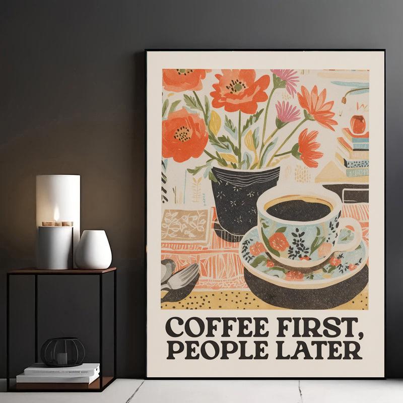 Retro Kaffee-Blumenprint: Wandkunst für Küche, Wohnzimmer, Schlafzimmer, Flur, Esszimmer