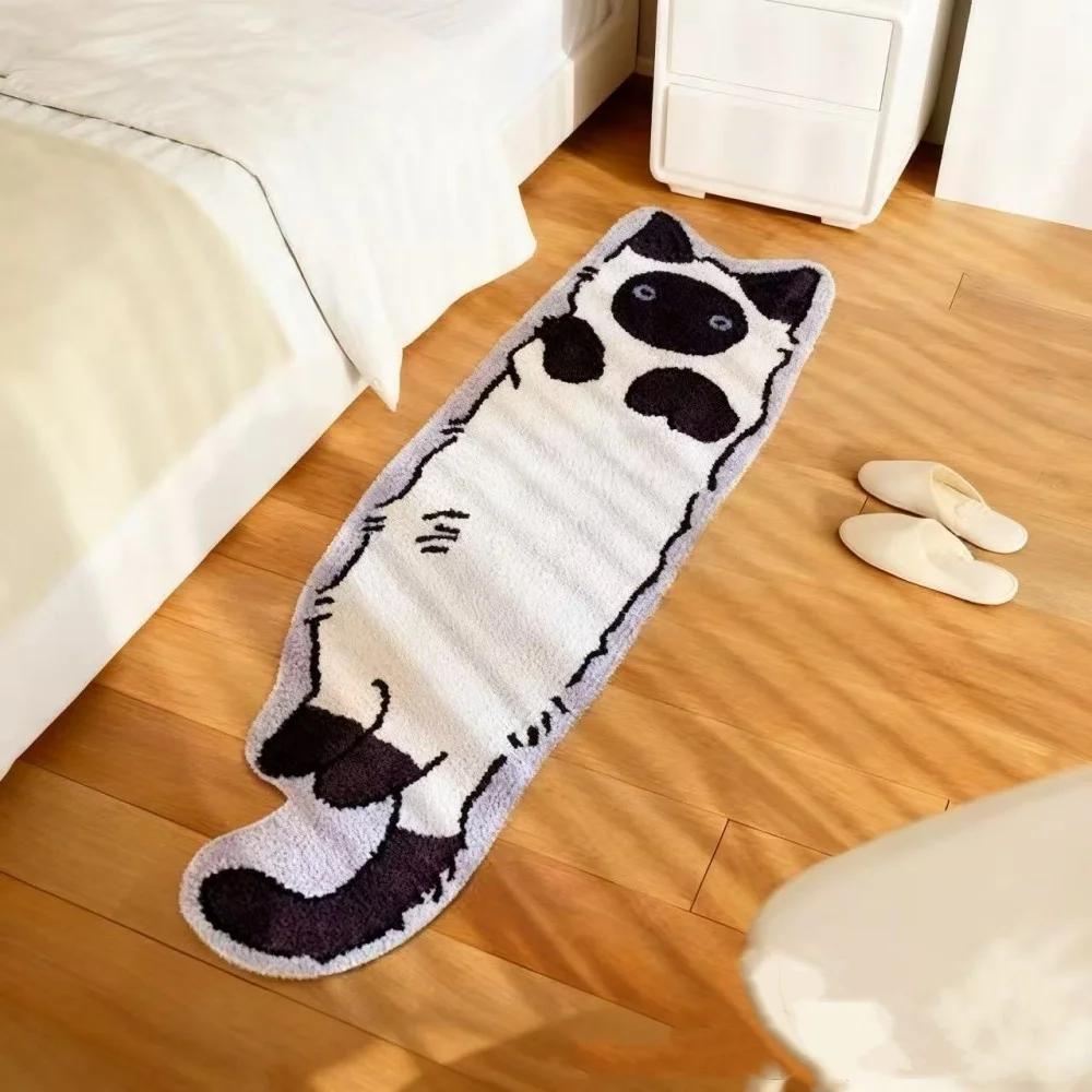 Lang Pluche Vloerkleed Cartoon Kat Ontwerp, Antislip Wasbare Zachte Vloermat voor Slaapkamer Woonkamer Huisdecoratie, Machinewasbaar 40x120cm 16x47inch