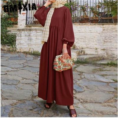 Women's Solid Color O-Neck Lantern Sleeve Loose Casual Fashion Women's Dress