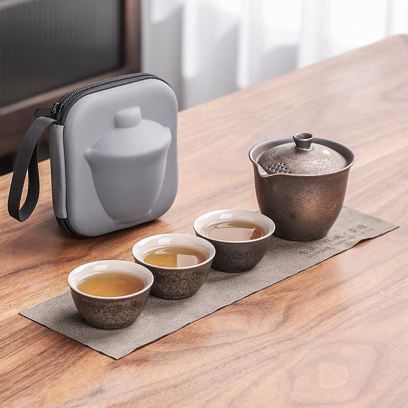 Cerimônia do chá Viagem Conjunto de chá Mate Conjunto de chá portátil para fazer chá ao ar livre Xícara de chá Um bule Três xícaras Bule
