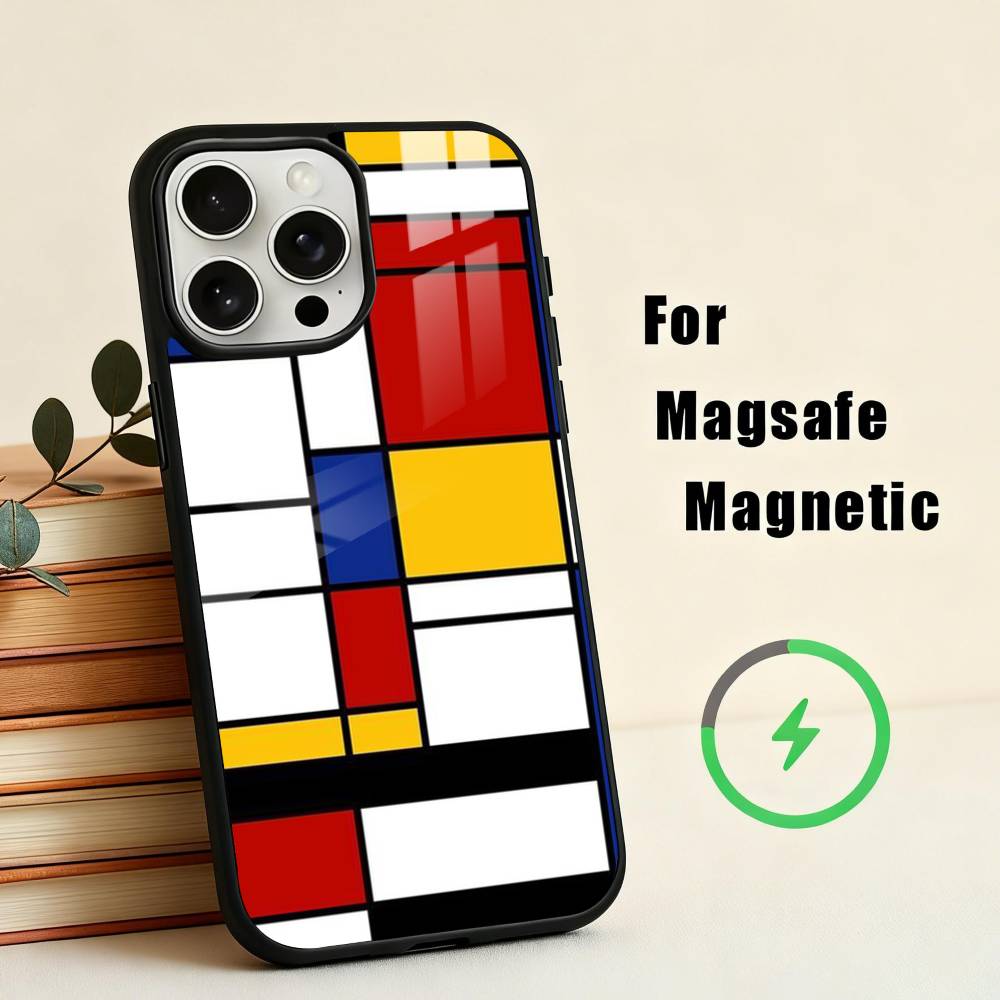 Grid T-TOPLBPCS M-Mondrian  Phone Case For iPhone17,16,15,14,13,12,11 Plus,Pro Max Magnetic For Magsafe Wireless Charging