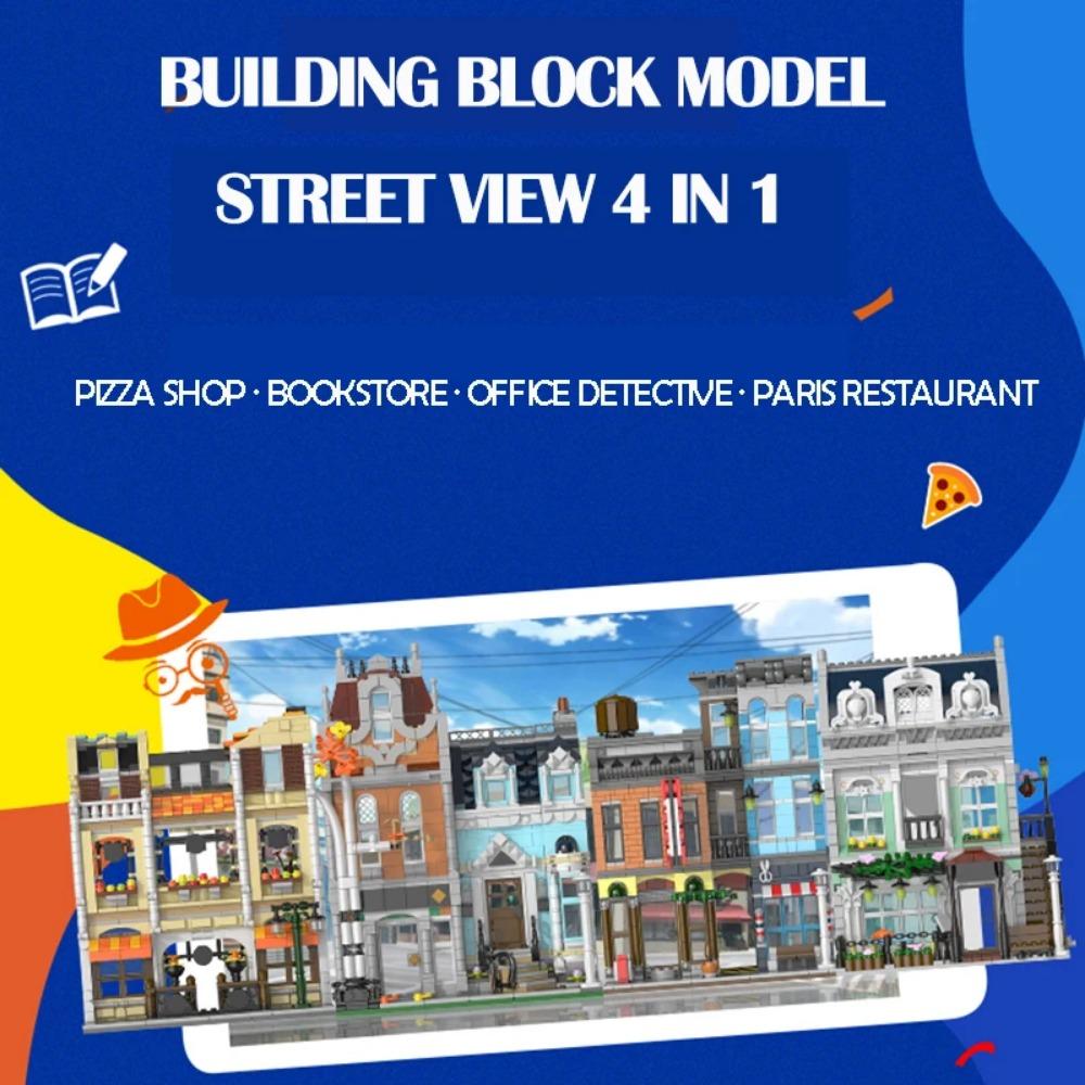 1178pcs Street View Building Blocks Pizza Shop Modular Architecture Sets Detective Agency Boys Toys for Children Gifts 20104