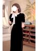 French Retro Velvet Dress Women's Winter Age Reduction Feeling Waist and Thin Temperament Long Dress Black Skirt