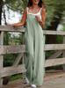 Solid Color Jumpsuit Women Casual Sleeveless Loose Fit Wide Leg One-Piece Outfit Summer Fashion Romper
