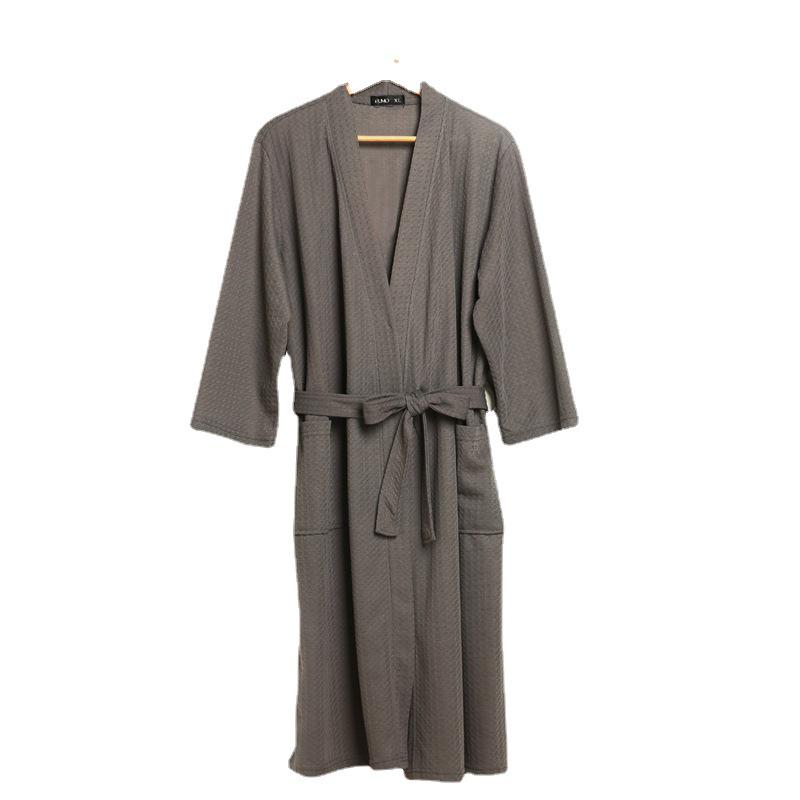 Summer Waffle Mid-Length Bathrobe - Unisex Seven-Sleeve Pajama & Homewear for Couples
