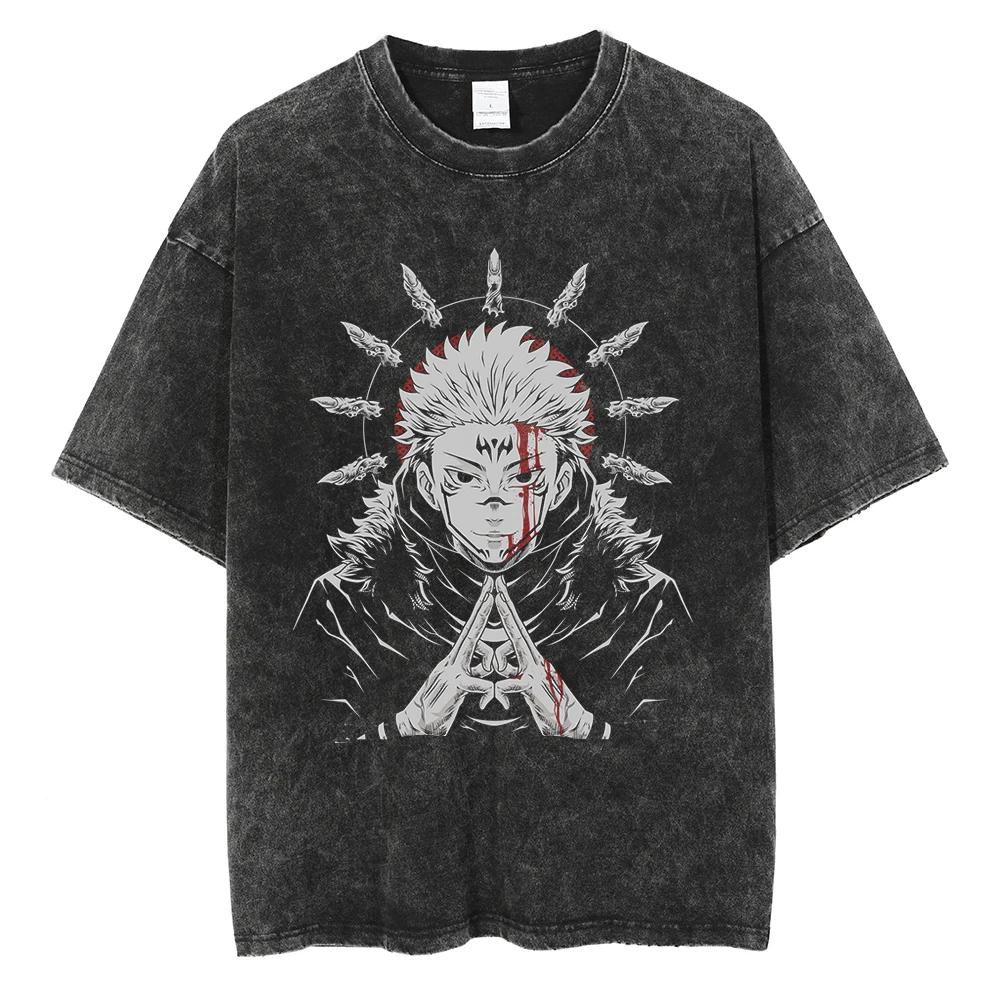 New Jujutsu Kaisen Anime Gojo Satoru High Quality TShirt Men and Women Cotton Vintage Washed Print Streetwear Gym Clothes