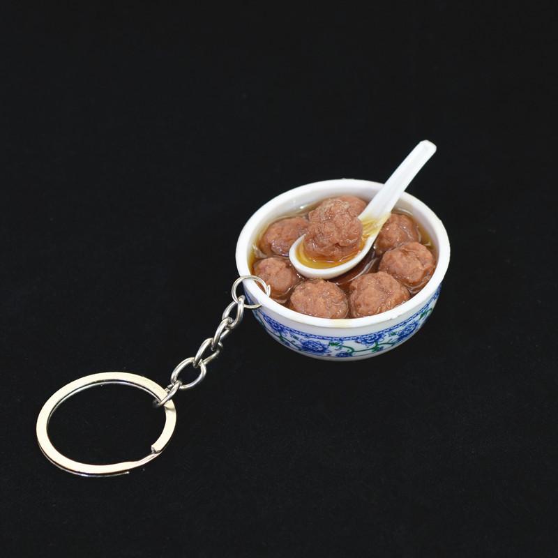 Chinese Style Realistic Noodle Keychain, 4cm Blue and White Porcelain Bowl, Food Play Prop.