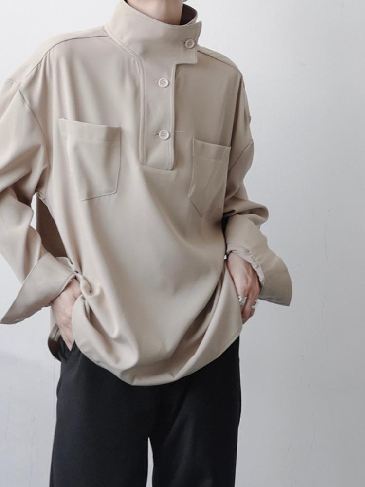 Men's Cool & Stylish High-End Half Turtleneck Shirt, Trendy Stand-Up Collar, Perfect for Spring Casual Wear.