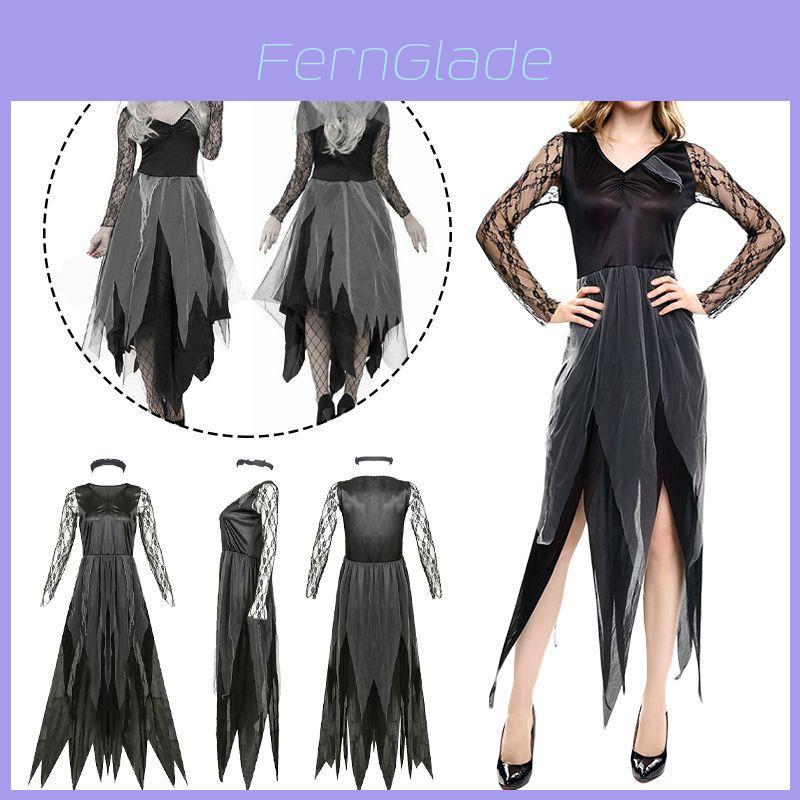 Dark Vampire Bride Halloween Costume For Women With Lace Polyester For Cosplay And Party