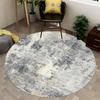 Distressed Round Carpet - Weathered Grey Ochre Textured Rug, Vintage Boho Decor for Living Room, Organic Worn-In Centerpiece