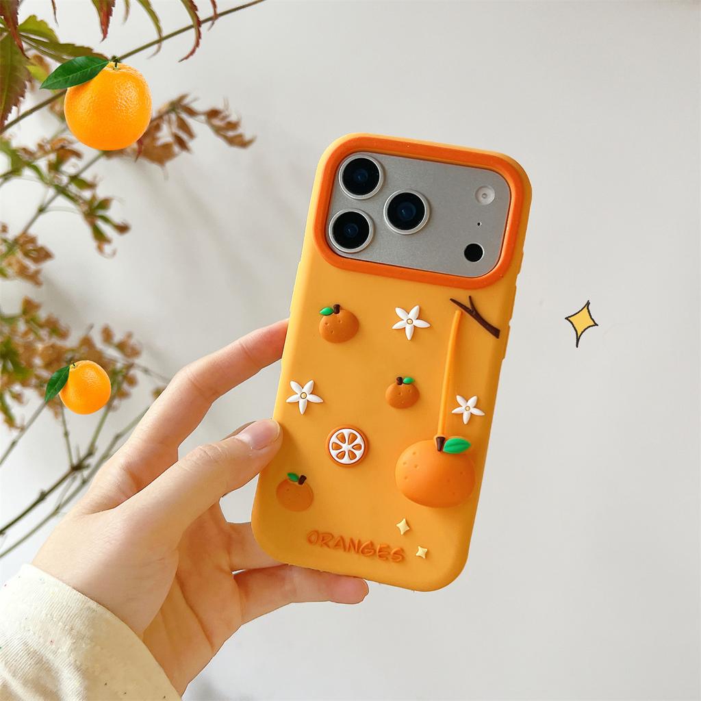 Für iPhone 17 Pro Silikonhülle Niedlicher Orangenförmiger Anhänger Stoßfeste Handy-Rückseite