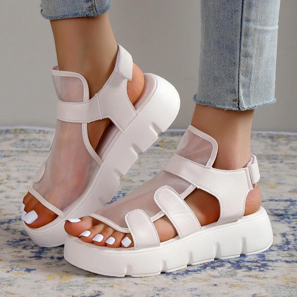 Shoes Women Sandals 2025 Summer New Fashion Platform Shoes Breathable Eugene Yarn Mesh Hook & Loop Sandals Sandalias
