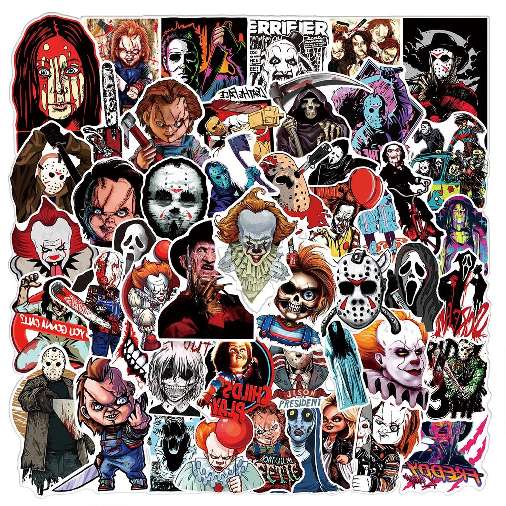 50Pcs Horror Stickers Halloween Horror Movie DIY Stickers Scrapbooking Phone Luggage Waterproof Decals