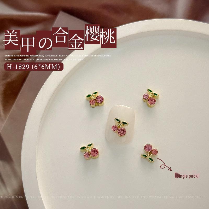 Net Celebrity 3D Cherry Nail Art Decorations: Alloy Rhinestones for 2025 New Year Style