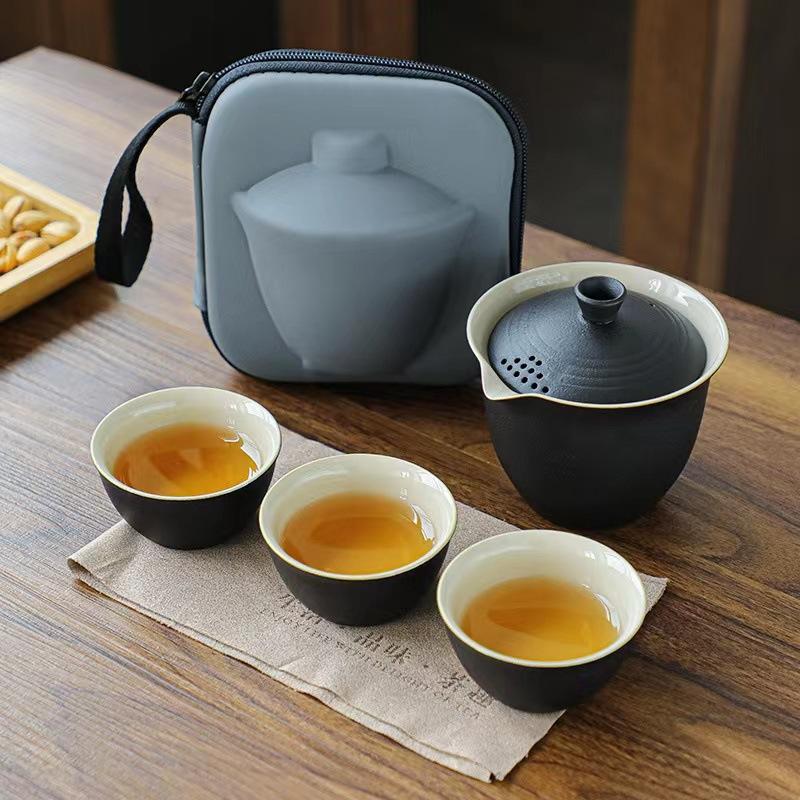 Tragbares Ru-Ofen Tee-Set 1 Gaiwan 3 Tassen Outdoor Reise Tee-Set Geschäftsgeschenk Anpassbar Freund Geburtstagsgeschenk
