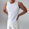 Men's White American-Style Ribbed Slim Fit Sleeveless T-shirt with Vertical Stripes - Summer 2025 Edition