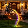 Garden Ornaments for Outside Decor Halloween Witch Stake Light Outdoor Decoration, 33.5 Inch Waterfall-Style Iron Stakes Lawn Cauldron
