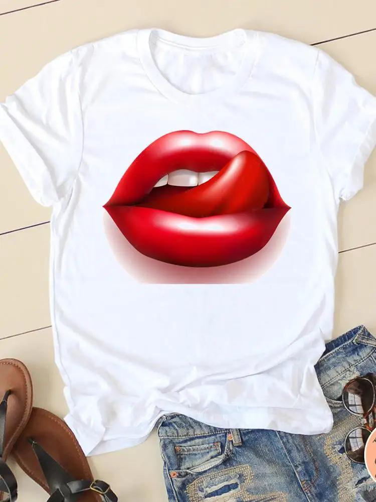 Clothing Summer Short Sleeve Watercolor Lip Sexy New Ladies Casual Unisex Fashion Graphic Tee Tshirts Female T Shirt Clothes