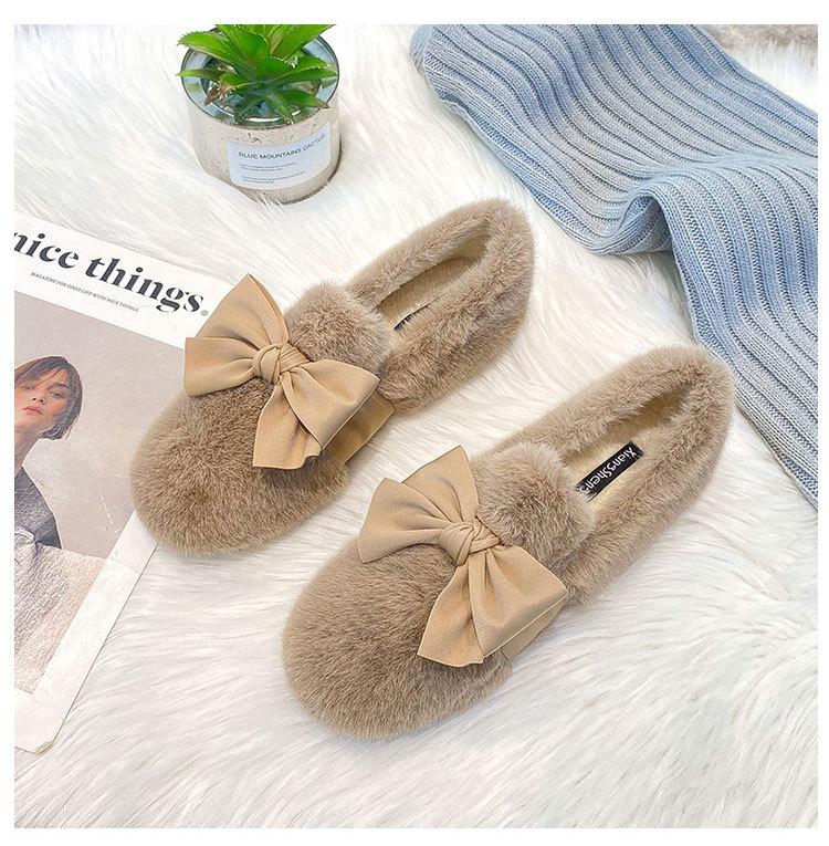 

Мода 2025 Большой размер 35-43 Женские туфли из норки Меховые балетки Зимняя шнуровка Бант-бабочка Лоферы Женские Плюшевые Хлопковые Мокасины Пушистые Ботинки 5 хаки