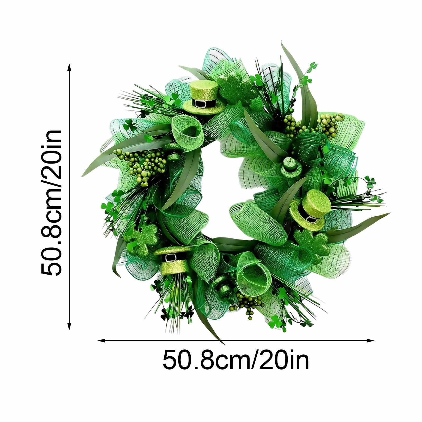 

Mesh Bowknot Mini Irish Hat Circle Simulation Grass Three-leaf Clover St. Patrick s Day Door Hanging Wall Decoration