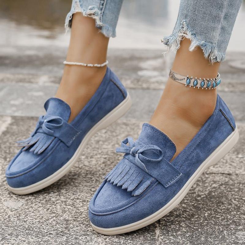 Fashion Plus Size 36-43 Retro Tassel Bowknot Flats Women Solid Color Faux Suede Flat Shoes Women Sneakers Wear Resistant Casual Shoes