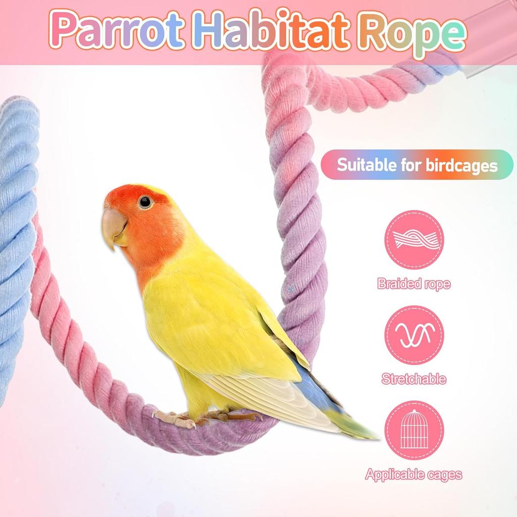 4 Packs Gradient Bendable Bird Rope Perches, Parrot Bird Perch Rope Stand for Cage Climbing Rope Toys Cotton Swing Climbing Rope Standing Bungee Toy