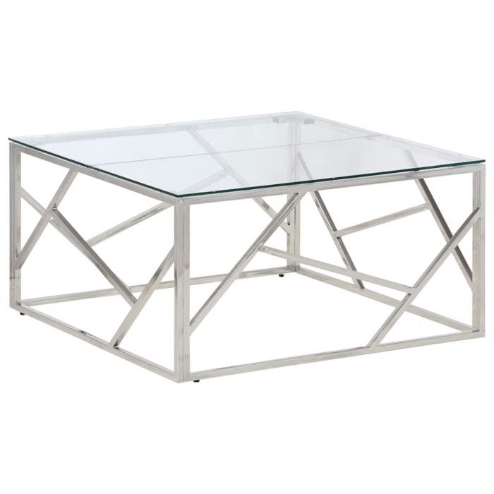 VidaXL Coffee Table Silver Stainless Steel and Tempered Glass 349945