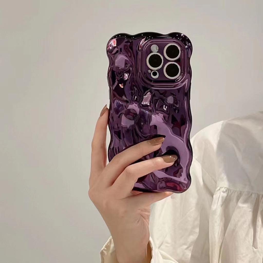 Luxury Plating Wrinkle Wavy Curly Edge Phone Case For iPhone 15 12 13 14 ProMax 3D Unevenness Soft Camera Protection Cover Electroplated Bubble Wave