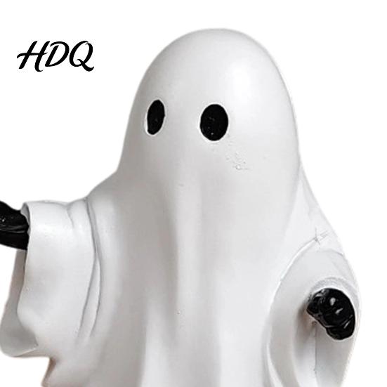 Halloween Party Props Cute White Ghost Resin Figurine, Miniature Figurine Decoration, Matte Finish Tabletop Statue for Home Shelf Decor