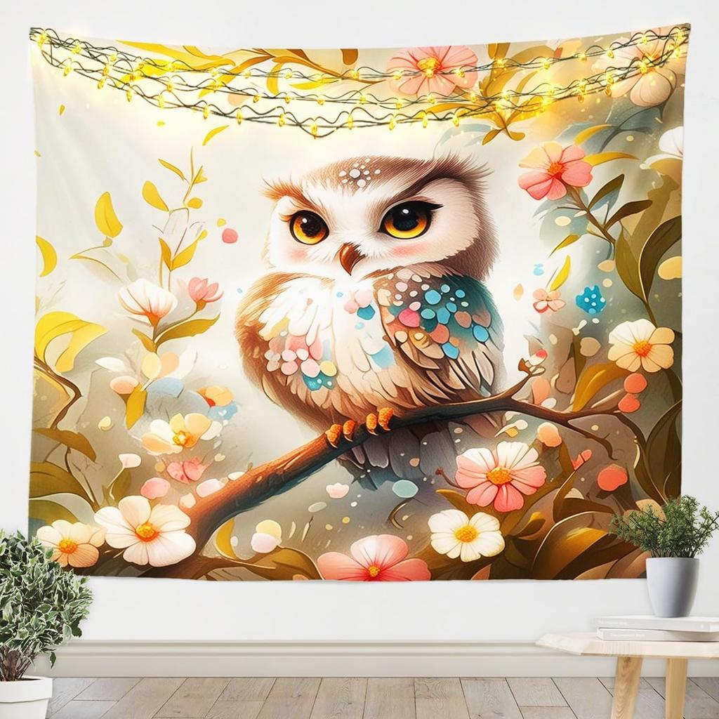 Floral Owl Tapestry For Girls,Kawaii Owl Birds Tapestry For Bedroom Boho Flowers Print Tapestries ,3D Animal Print Tapestry