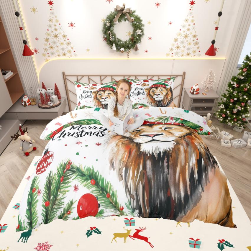 Homewish Kawaii Xmas Bear Duvet Cover SetCute Gingerbread Man Comforter Cover SetHappy New Year Bed Set For Kids Girl