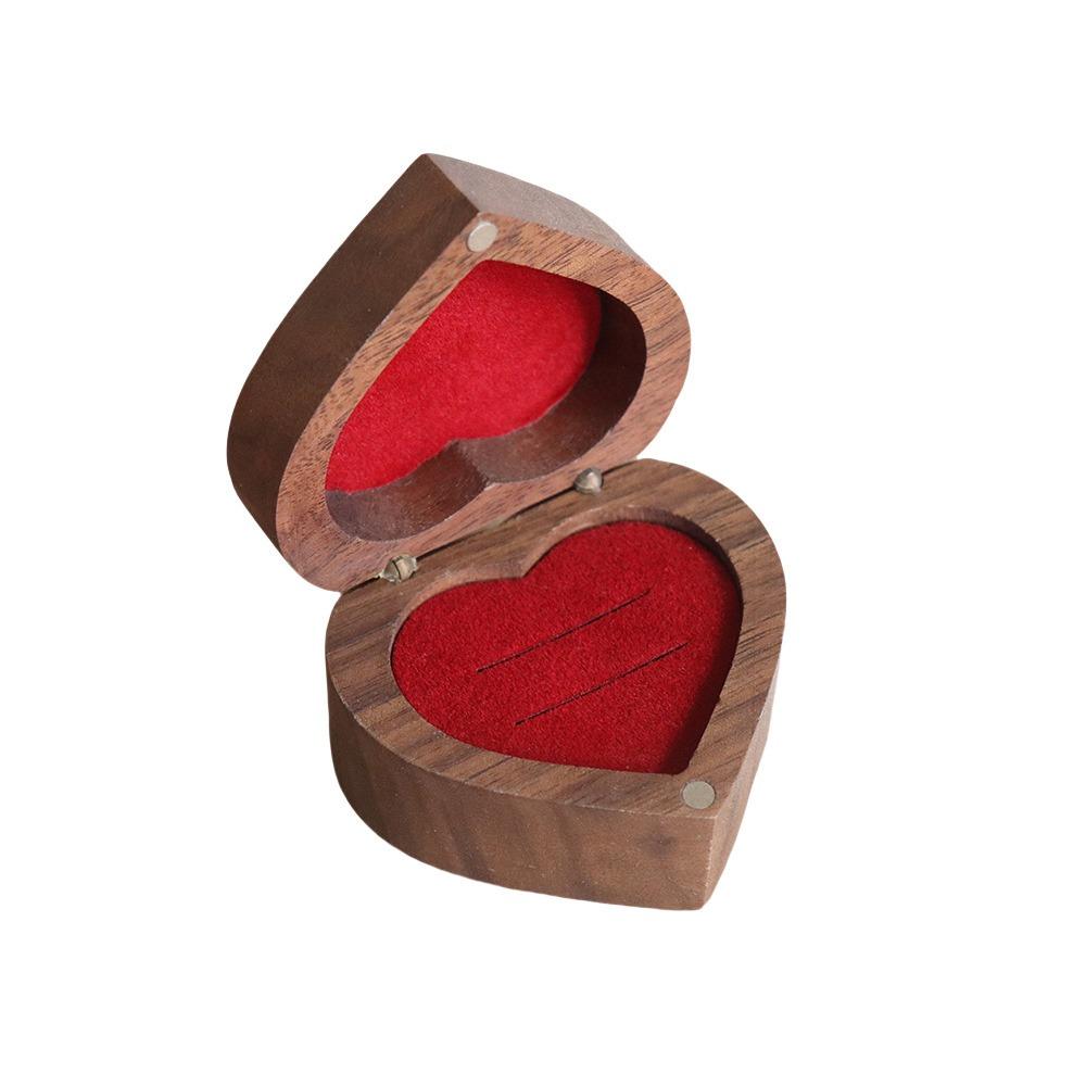 Wedding Heart Rings Holder Anti-collision Rings Bearer Box Simple Walnut Wood Rings Box  Propose