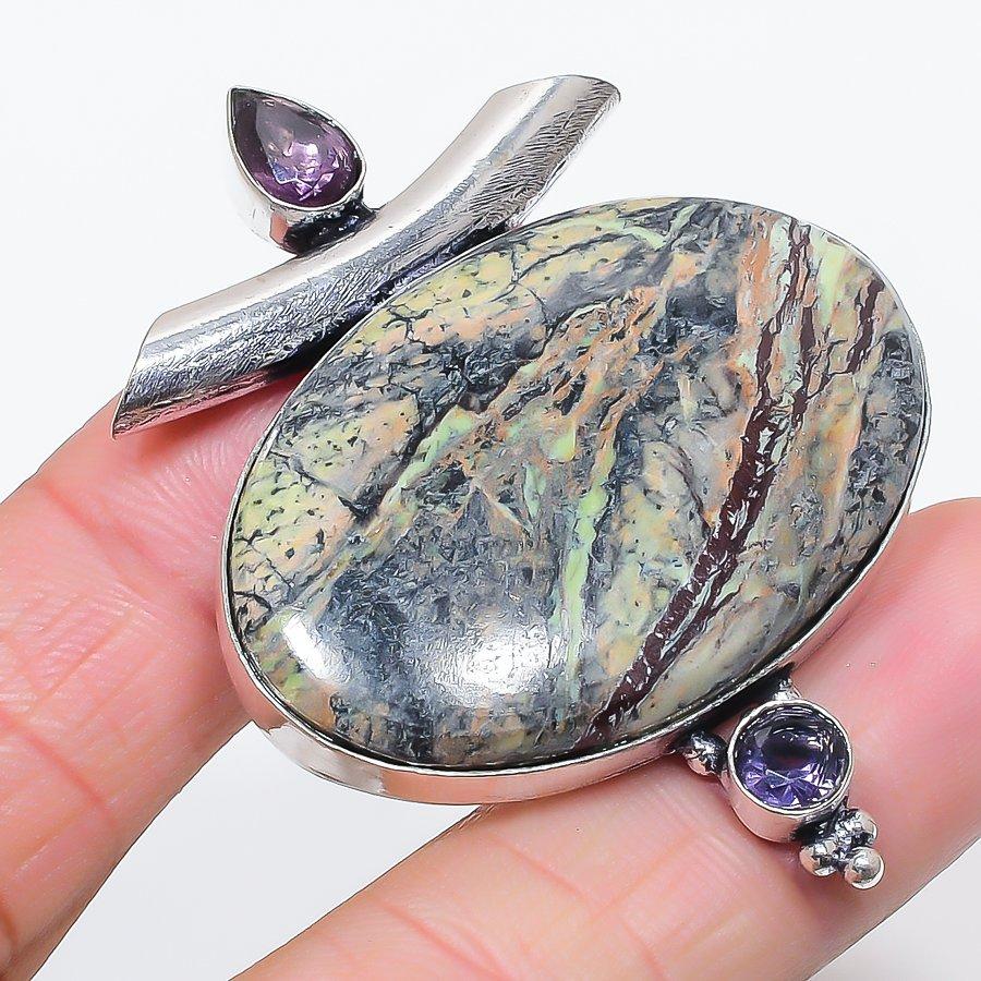 

Натуральная Драконья Кровь, Аметист 925 Стерлинговое Серебро Ювелирная Подвеска 2.29 D6k33