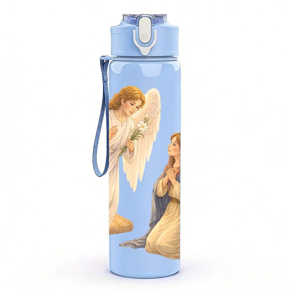 1PC Two Angels Praying Religious Print 750ml Color Plastic Sports Water Bottle Leakproof Flip Straw Lid Suitable for Sports Office Home Use