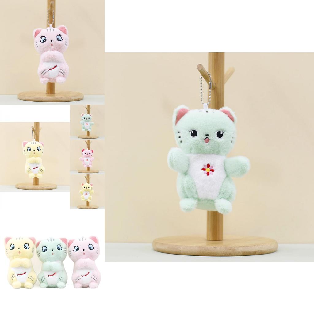 Adorable Plush Cat Keychain Soft Flower And Fishbone Design 12cm Stuffed Toy