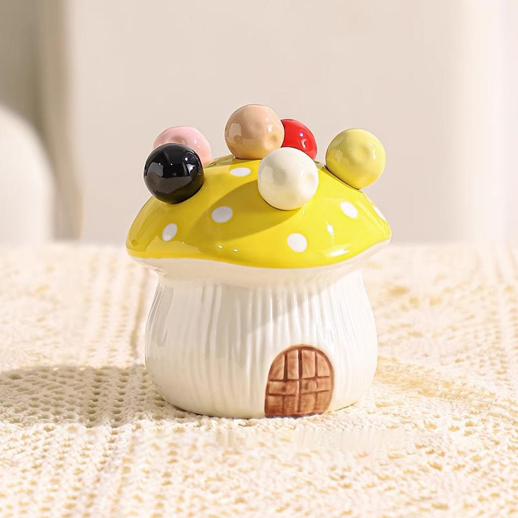 Cute Mushroom Fruit Fork Set Dessert Cake Stainless Steel Small Fork Storage Can Fruit Fork Home Decoration Kitchen Accessories