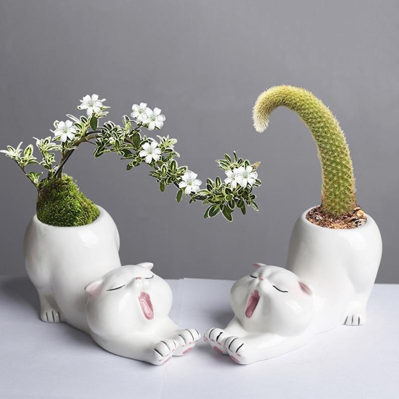Animal Figure Ceramic Planter Flower Pot, Tabletop Plant Holder for Desk Display, Shelf Placement, Windowsill and Indoor Home Use