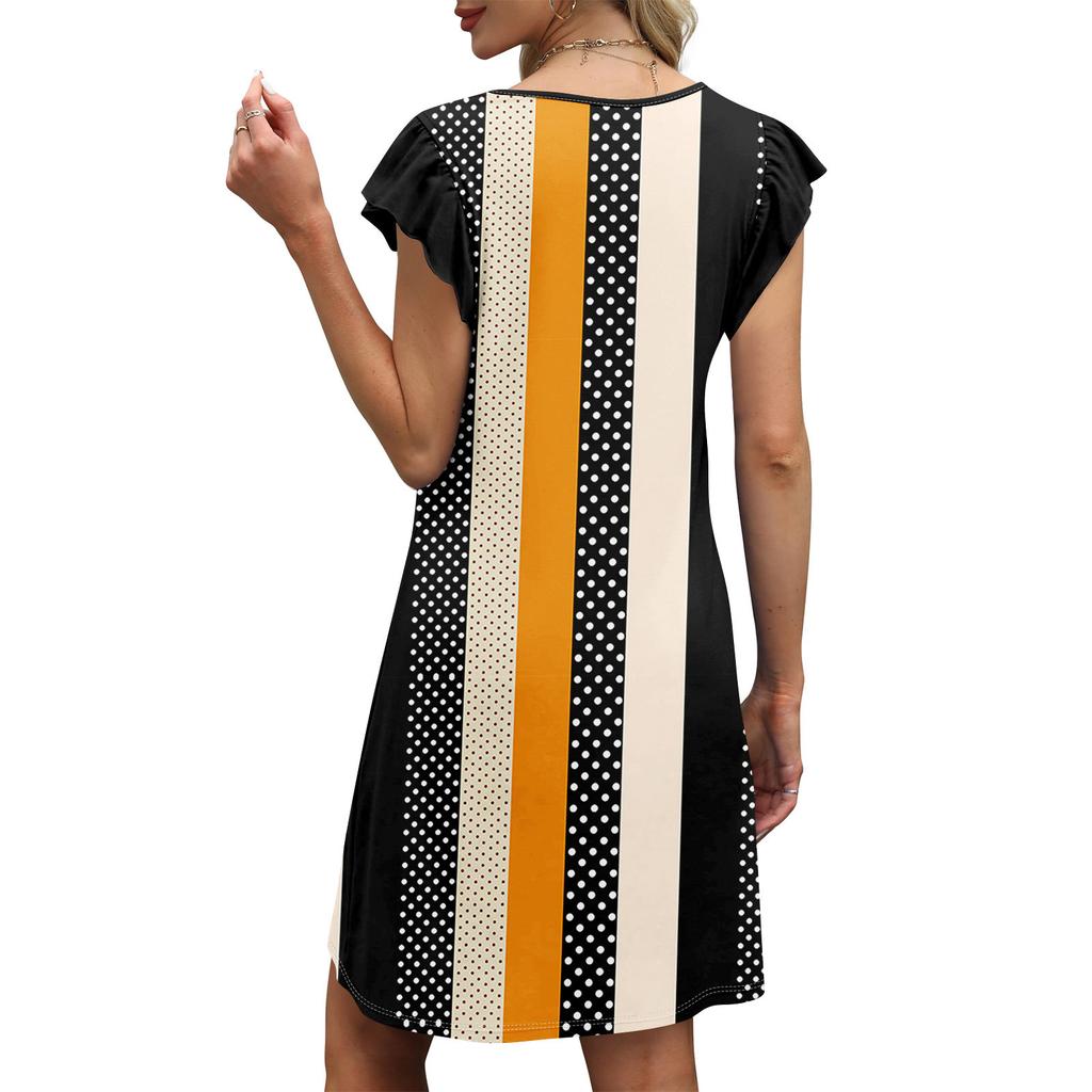 Womens Summer Dress Ruffle Sleeve V Neck Short Dresses Fashion Casual Flowy A Line Swing Sundress With Pocket